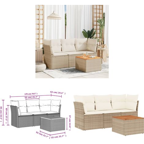 4-tlg. Garten-Sofagarnitur mit Kissen Beige Poly Rattan - Gartensortiment - Outdoor Möbel - Gartenlounge - Lounge Set - Rattan Sofa - Home & Living (1/3)