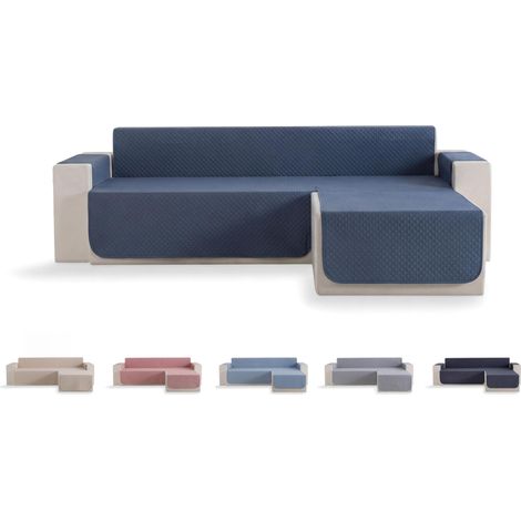 Housse de canapé matelassée à Losanges, Respirante, Facile à Nettoyer (Bleu-Gris, méridienne Droite 240 cm) (1/5)