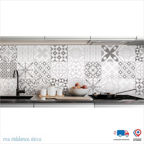 Crédence : Carreaux ciment classique - Couleur Gris platine - Alu composite - 60 - 120 (1/3)