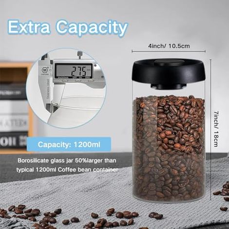 Boîte de conservation du café avec joint sous vide pour bocaux, bocaux de cuisine en verre, boîtes à café avec couvercles hermétiques, récipients de conservation des aliments - parfait pour les grains (1/4)
