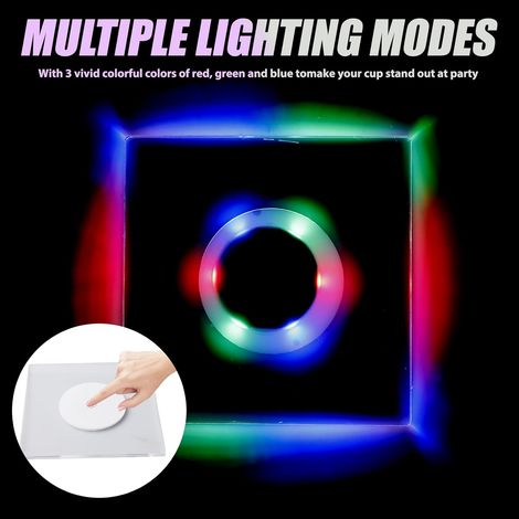 Lot de 8 dessous de verre LED : Ø 10 cm, ronds, en acrylique, étanches, avec 7 modes de couleur et bouton ON/OFF, dessous de verre LED pour verres, bouteilles, fêtes, mariages, bar, Noël (carré (1/2)