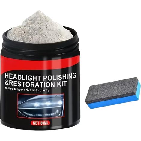Kit de polissage pour phares 80 ml poudre de polissage pour voiture Poudre d'entretien du verre pour phare, pare-brise, voiture, camion, SUV, nettoyage de cuisine, fenêtre, appartement (1/5)