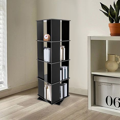 Étagère rotative, tour à livres en bois massif à 4 niveaux et pivotant à 360°, étagère verticale, meuble de rangement, idéale pour le salon ou la chambre, noir, 40 x 40 x 97 cm (1/5)