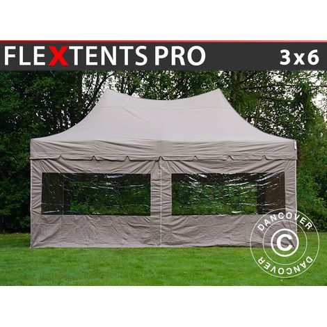 Pop up gazebo FleXtents PRO Peak Pagoda 3x6 m Latte, incl. 6 sidewalls