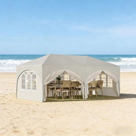 Gazebo ombrellone pieghevole 3×6 m, con 6 pareti laterali, altezza regolabile, impermeabile, anti-UV, incluse tenda per feste e sacchetto portatile.