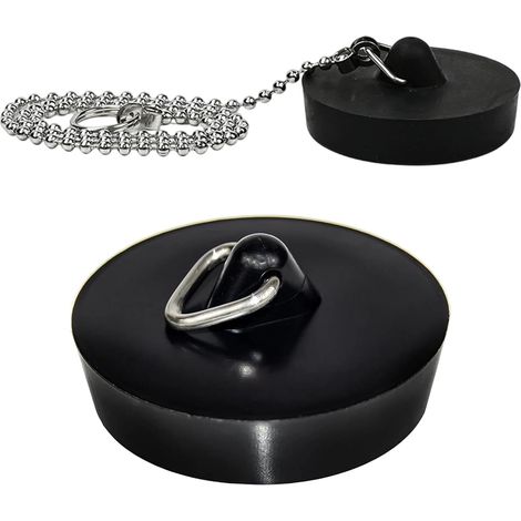 Lot de 2 bouchons de vidange en caoutchouc pour éviers, lavabos et éviers de cuisine, 45–47 mm, noir. (1/5)