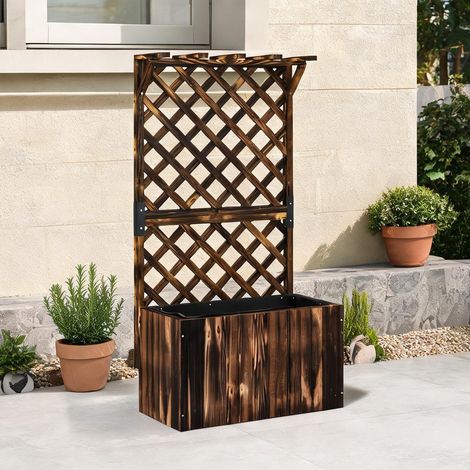 Jardinière surélevée en bois avec treillis 64 x 33 x 122 cm (1/5)