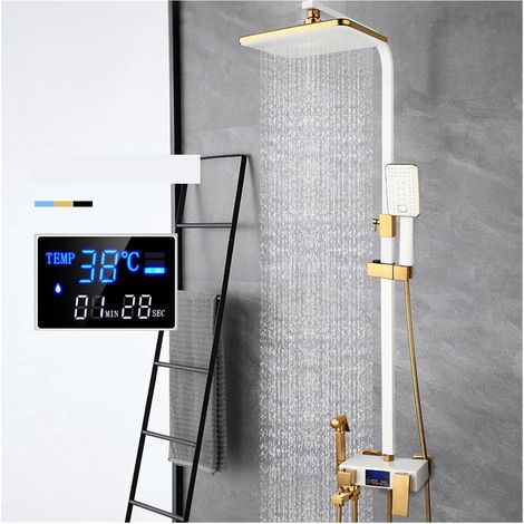 Ensemble de douche mitigeur thermostatique intelli Système de douche à effet pluie mural blanc/noir for salle de bain, ensemble de douche numérique à LED, ensembles de robinets de douche de bain mélan (1/5)