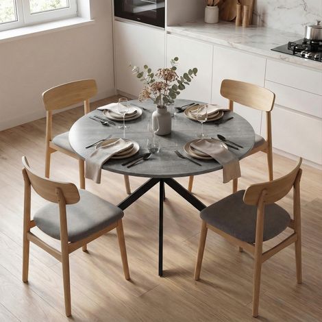 Tavolo da pranzo rotondo per 4 persone, tavolo da cucina in stile industriale con gambe in acciaio, per sala da pranzo, cucina, grigio (1/5)