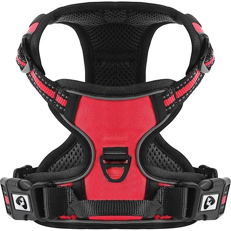 Harnais Anti Traction pour Chien, Réfléchissant Respirante Harnais Chien avec Attache Devant et Poignée Contrôle Sécurité, Arnet Facile à Mettre (Rouge, S) (1/5)