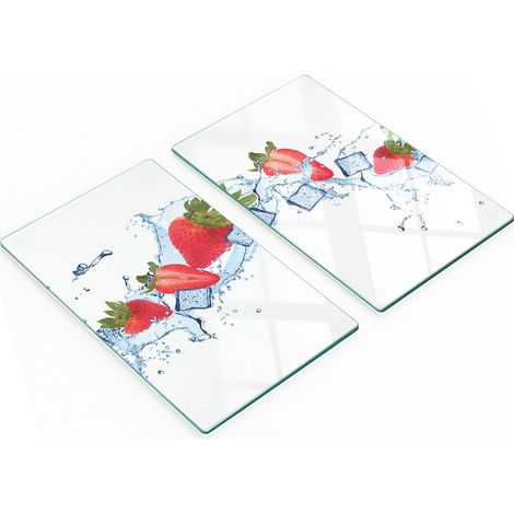 Tablas de cortar decorativas de cristal para cocina con estampado de fresas, 2 x 30 x 52 cm.