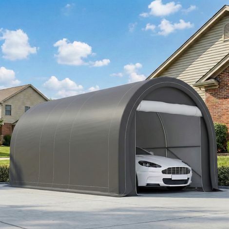 Garaje Exterior para Coche 3x5 m Impermeable con Tejido PE Resistente Marco de Acero Galvanizado UPF30+ Gris