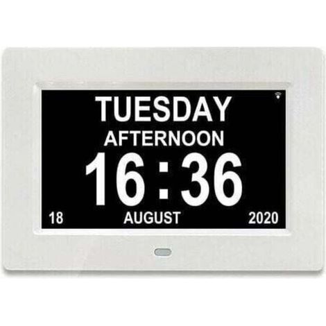 Reloj digital LCD con calendario, fecha, día y hora. Reloj para personas mayores con Alzheimer. Ideal para padres (blanco).