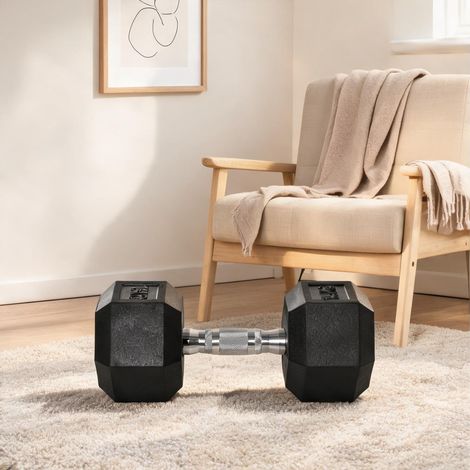 Haltère hexagonale en fonte 15 kg avec revêtement en caoutchouc (1/5)