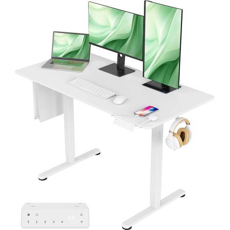 Height Adjustable Desk with USB-A/C Ports 120 x 60 cm, Electric Adjustable Desk, Sit-Stand Desk, Adjustable Computer Table, Standing Desk (White, 120 x 60) (1/5)