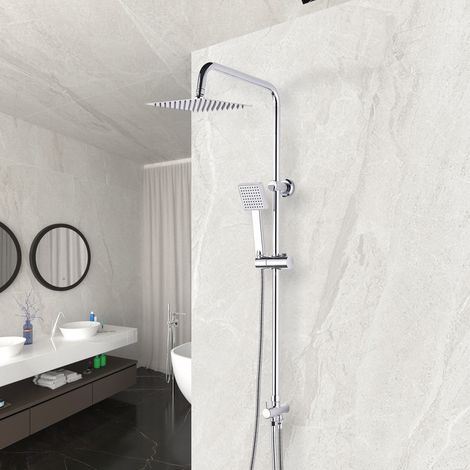 Rainfall Shower Riser Rail Kit With 8"square Over Head Shower Head And Hand (1/5)