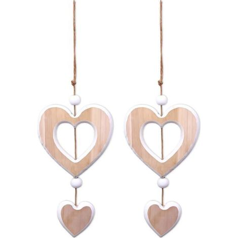 Ensemble de deux pendentifs décoratifs en bois en forme de cœur - Cœur décoratif - Convient pour les mariages et la Saint-Valentin (1/5)