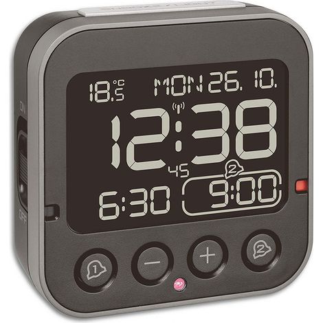 TFA Dostmann 60.2552.01 radiopiloté(e) Réveil noir Heures de réveil 2 grand écran (1/5)