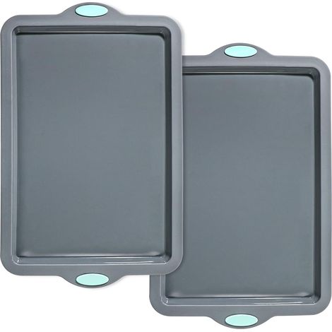 2 Teglie da forno in silicone - Teglie rettangolari da 35,5 cm - Teglie antiaderenti per biscotti e stampi per rotoli di gelatina - Adatte all'uso in forno (1/5)