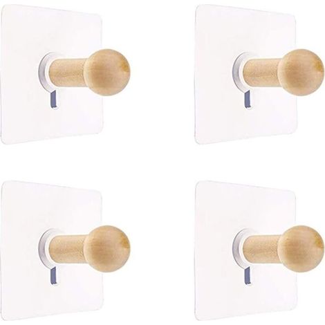 Patères Murales Naturel Mini Crochet Auto-Adhésif Patère en Bois pour Peignoir Chapeau Vêtements Support Mural Crochet Cintre Porte-Serviettes Chambre Décoration Bois Crochet Polyvalent 4 PCS (1/5)