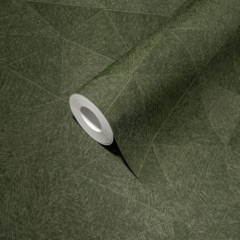 Papier peint intissé vert olive à motif Papier peint intissé vert foncé avec des triangles de style ethnique (1/5)