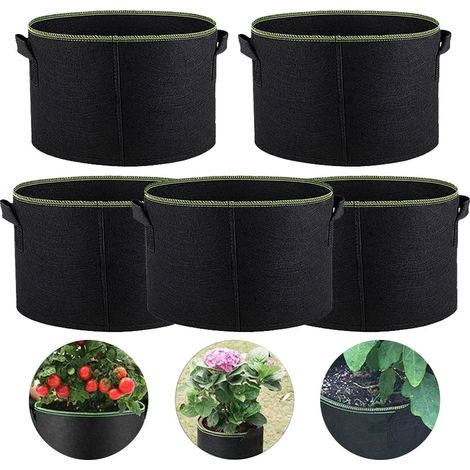 Vegetable/flower grow bags, 5 pieces, 10 gallons, thick non-woven grow bags, ventilated fabric pots with handles (1/5)