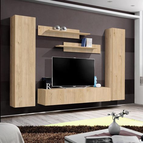 Ensemble Meuble TV Mural "Fly A1" 260cm Naturel
