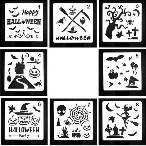 Pochoirs d'Halloween (lot de 8) pour décorations d'Halloween (1/3)