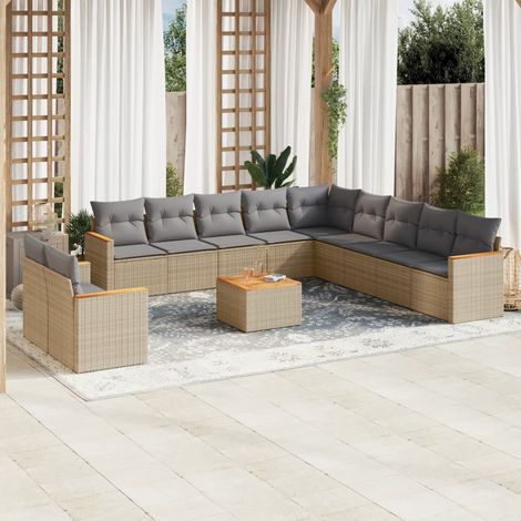 Juego de sofás jardín con cojines beige mezcla 12 pzas ratán PE vidaXL (1/5)