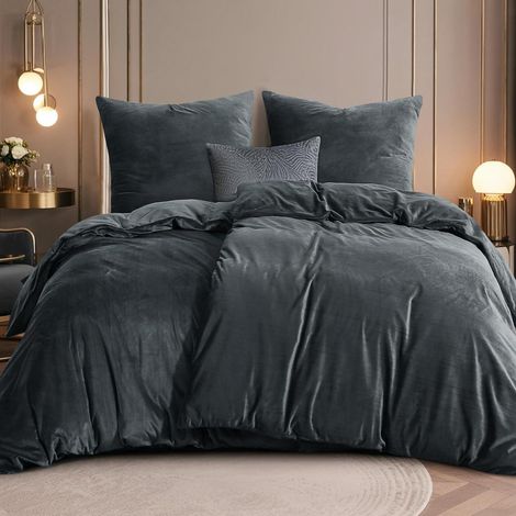 Bettwäsche-Set 4-teilig 135x200cm Flanell Grau - Warm & Kuschelig mit 2 Kissenbezügen 80x80cm