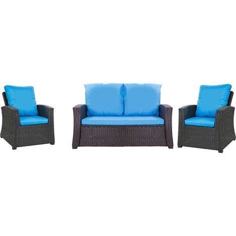 Set coussins pour salon de jardin résine tressée 4 places, coussins pour canapé 130x50x7cm, coussins pour fauteuil de jardin 2x50x56cm Bleu