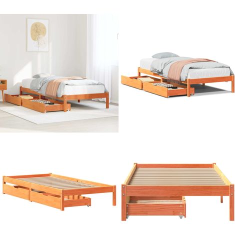 Letto senza Materasso Marrone Cera 75x190 cm in Legno di Pino - Letto in legno - Letto con cassetti