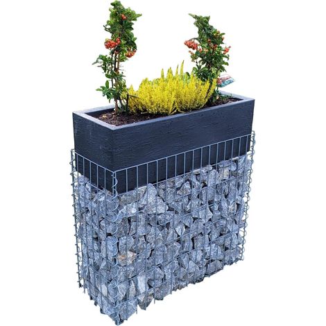 Gabiondeco - Gabion avec bac à fleurs 80 cm x 76 cm x 30 cm (L x H x P). Maillage 5 x 5 cm. Spirale - Made in Germany