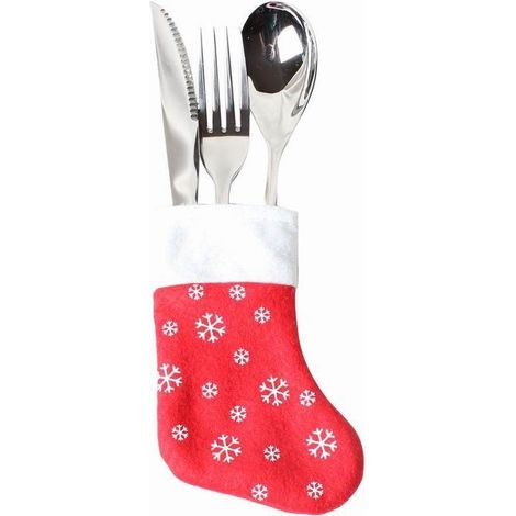 MINI CALCETINES PARA CUBIERTOS 4 uds COPOS DE NIEVE NAVIDAD