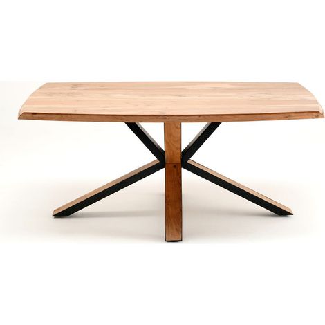 Table de salle à manger en bois d'acacia massif coloris naturel et métal laqué noir mat - longueur 180 x hauteur 77 x profondeur 100 cm (1/4)