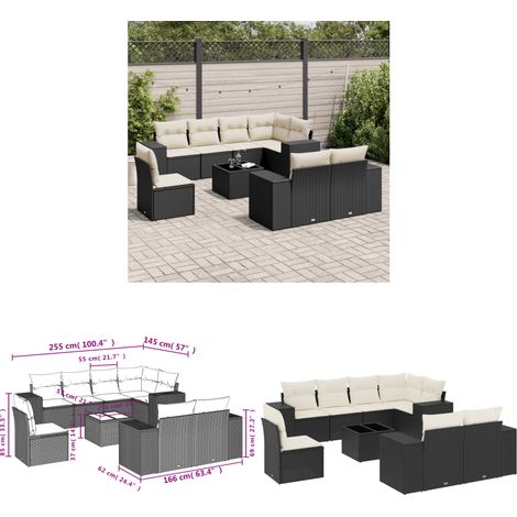 9-tlg. Garten-Sofagarnitur mit Kissen Schwarz Poly Rattan - Gartenmöbel - PE-Rattan Möbel - Outdoor Set - Esstisch - Lounge Set - Home & Living (1/3)