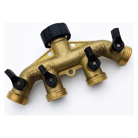 Hochleistungs-Gartenschlauchverteiler aus Messing – 2-Wege – 1,9 cm Auslass – Wasserhahnadapter mit Absperrventilen für die Gartenbewässerung (Verteiler)