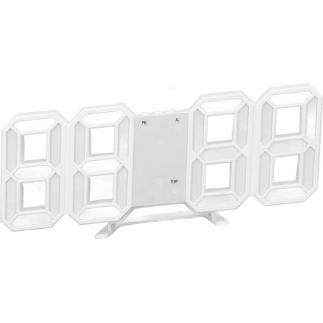 Horloge murale LED 3D minimaliste avec cadre blanc, alarme et minuteur numériques, affichage de la température, idéale pour le salon. (1/5)