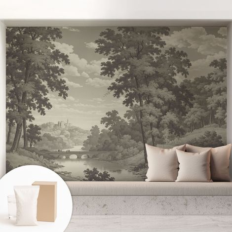 Papier peint intissé mural pour salon chambre à coucher tendance et originale - Colle incluse gratuite Château et pont 208x146 cm (1/5)