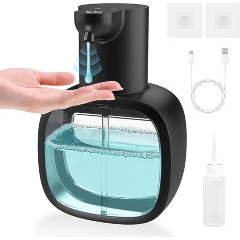 Dispenser automatico di sapone USB-C - Accessorio per il bagno - Montaggio a parete - 500 ml - Dispenser di sapone elettrico con sensore - Regolabile - Nero (1/4)
