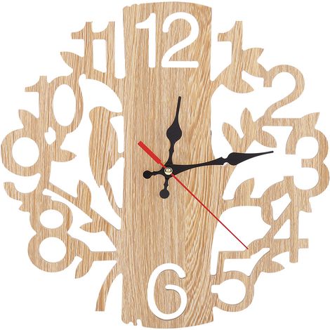 Horloge Murale Arbre - Forme Oiseau - Bois MDF - 31 cm - Beige - Pour Salon Cuisine Salle À Manger - 1 Pièce (1/5)