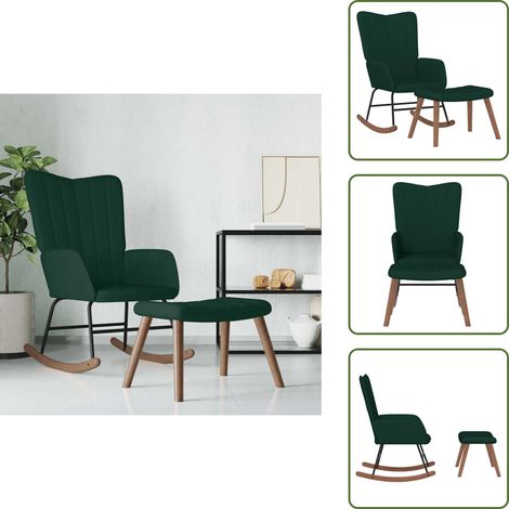 Schaukelstuhl mit Hocker Samt Dunkelgrün - Samtsofa - Relaxsessel - Schaukelstuhl - Wohnzimmersessel - Lounge Chair