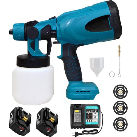 Teetok – Pistolet à peinture électrique 800ml – 3 modes de pulvérisation – Débit d’air 500ml/min – Compatible batteries Makita 18V - BL1850