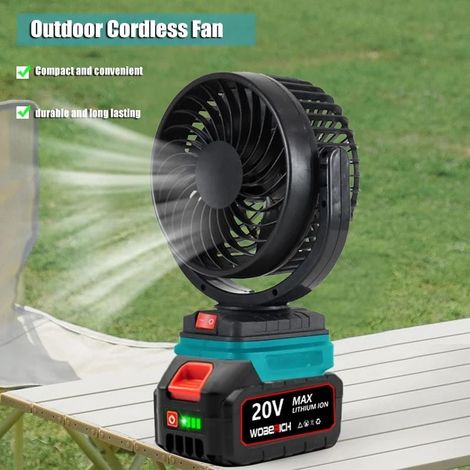 Ventilateur Portable pour Camping, Ventilateur Rechargeable Base Makita avec Rotation 360°-Bleu (1/4)
