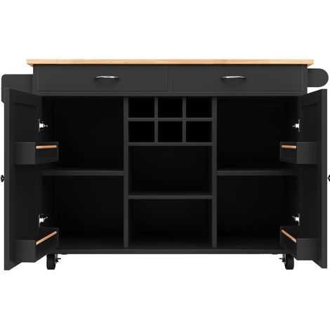 Isla de cocina moderna con ruedas 102 x 45 x 92 cm negra MDF y metal (1/5)