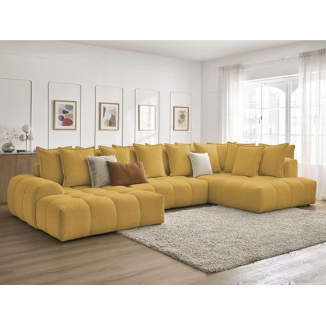 BOBOCHIC - Canapé panoramique convertible coffre EVEREST tissu chiné Angle gauche  Jaune (1/5)