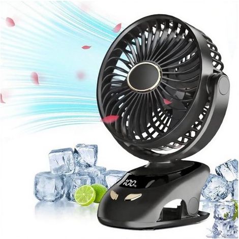 LYERCW - Small Desktop Clip-on Portable Fan - USB Clip-on Fan - Standing Fan - Black (1/5)