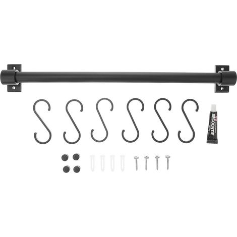 Étagère Cuisine en Aluminium Noir Crochets Suspendus, Forte Capacité de Charge, Organisateur Pratique pour Ustensiles, Cuisine Moderne (1/5)
