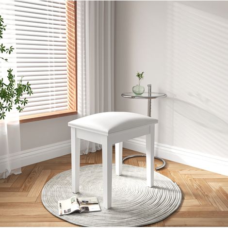 Tabouret de coiffeuse rembourré carré 43 x 33 x 45 cm blanc en cuir PU et bois HAVRYA (1/5)
