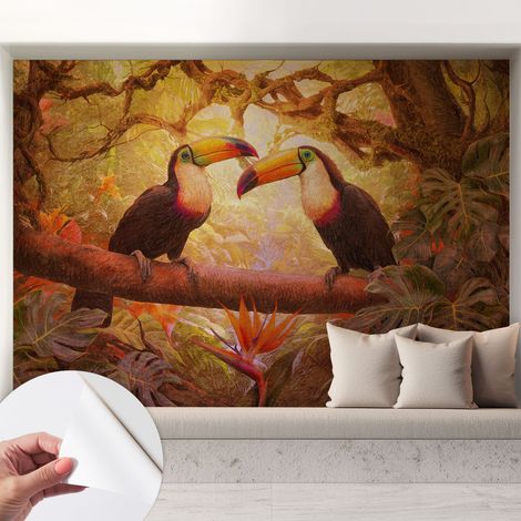 Papier peint autocollant adhésif avec imprimé motifs uniques apparence moderne Toucans colorés 208x146 cm (1/5)